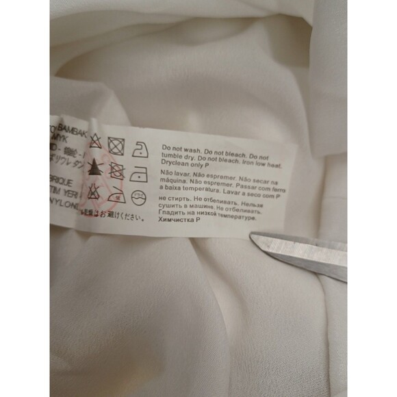 Chickwick Ivory Brocade Dress With Beaded Collar Regency Print on The Hem Sz XS - Picture 9 of 9